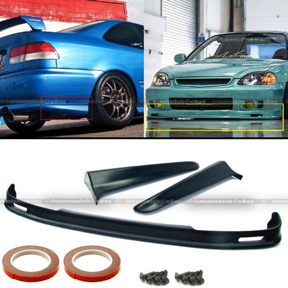 Honda Civic 99-00 2DR 4DR PU JDM Mugen Style Front Bumper Lip & Rear Aprons - Autumn Wish Auto Arts