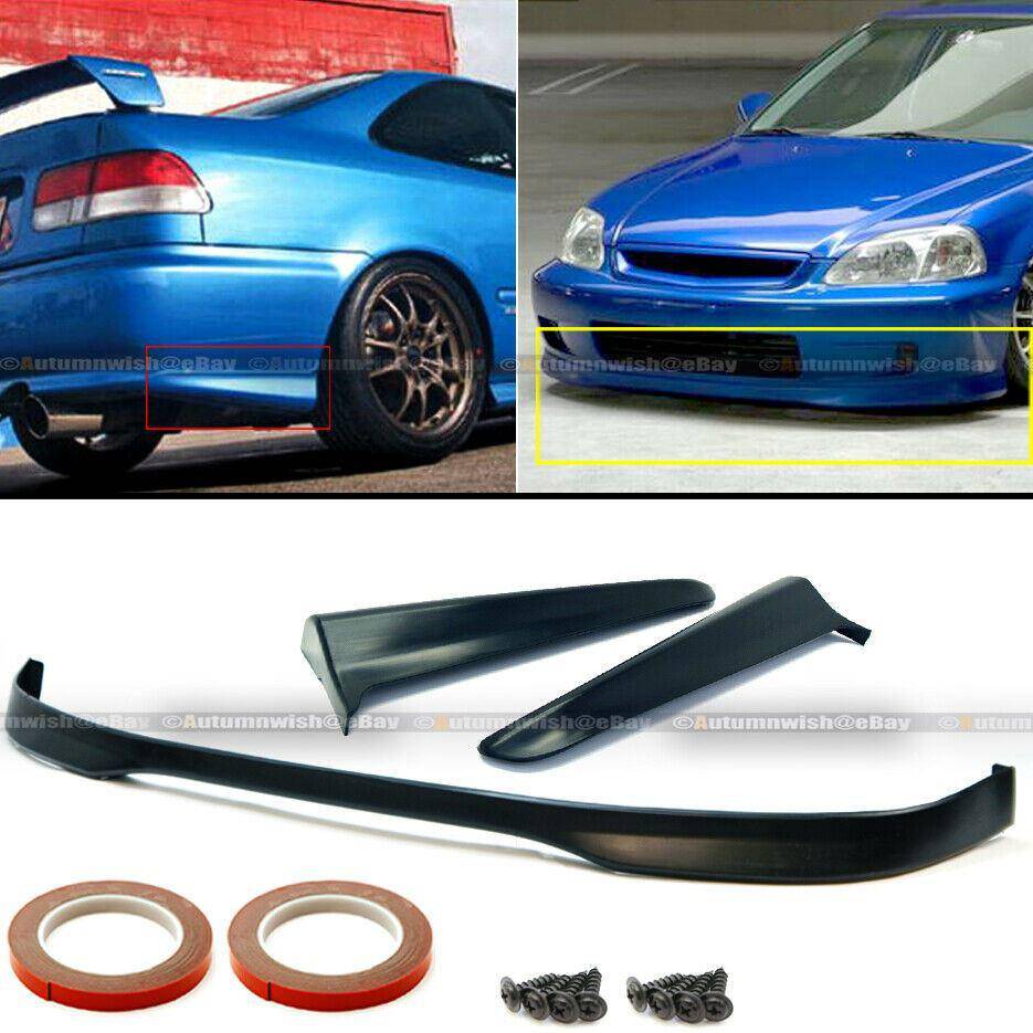 Honda Civic 99-00 2DR 4DR PU JDM T-R Style Front Bumper Lip & Rear Aprons - Autumn Wish Auto Arts