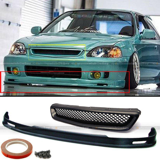 Honda Civic 99-00 EK 2DR 3DR 4DR Mugen Style Front Bumper Lip & Mesh Grille Kit - Autumn Wish Auto Arts