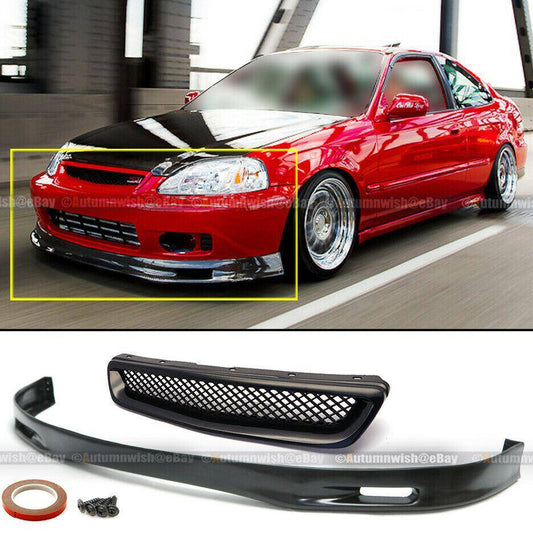 Honda Civic 99-00 EK 2DR 3DR 4DR Spoon Style Front Bumper Lip + Mesh Grille - Autumn Wish Auto Arts