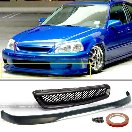 Honda Civic 99-00 EK 2DR 3DR 4DR T-R Style Front Bumper Lip & Mesh Grille Kit - Autumn Wish Auto Arts