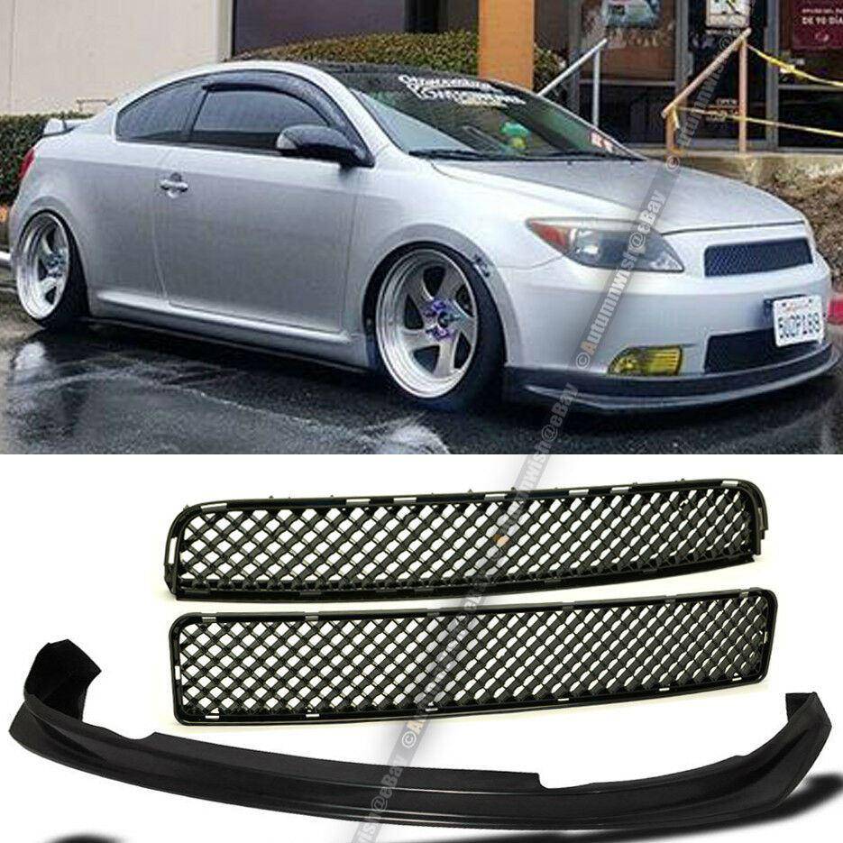 Scion tC 05-10 Upper Lower Glossy Black Mesh Grill Grille and PU Front Lip Combo - Autumn Wish Auto Arts