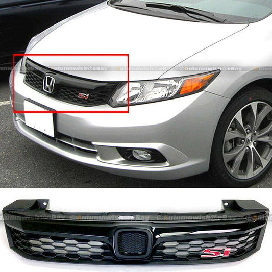 Honda Civic 2012 4 Dr Sedan JDM ABS Black Front Bumper Hood Mesh Grille Grill - Autumn Wish Auto Arts