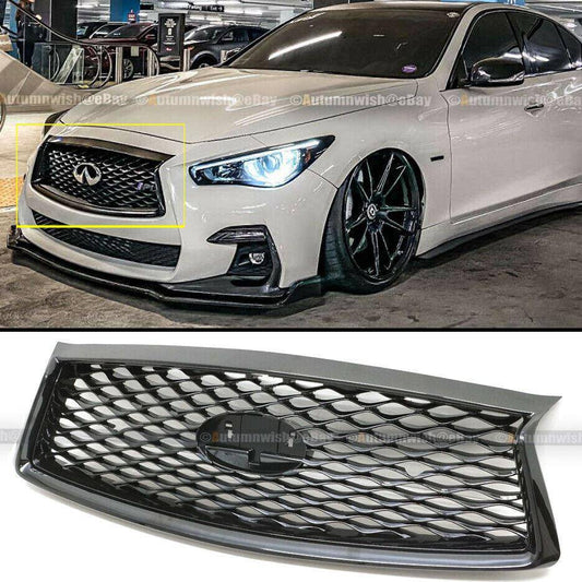 Infiniti Q50 18-21 Glossy Black JDM Front Bumper Upper Replacement Grille - Autumn Wish Auto Arts