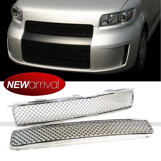 Scion xB 08-10 Upper & Lower Center Badgeless Chrome VIP Mesh Grill Grille - Autumn Wish Auto Arts