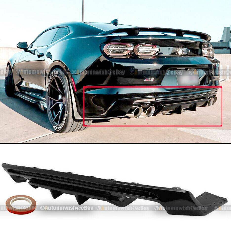 Chevrolet Camaro 16-20 Matte Black Quad Tip Rear Bumper Lip Shark Fin Diffuser Spoiler - Autumn Wish Auto Arts