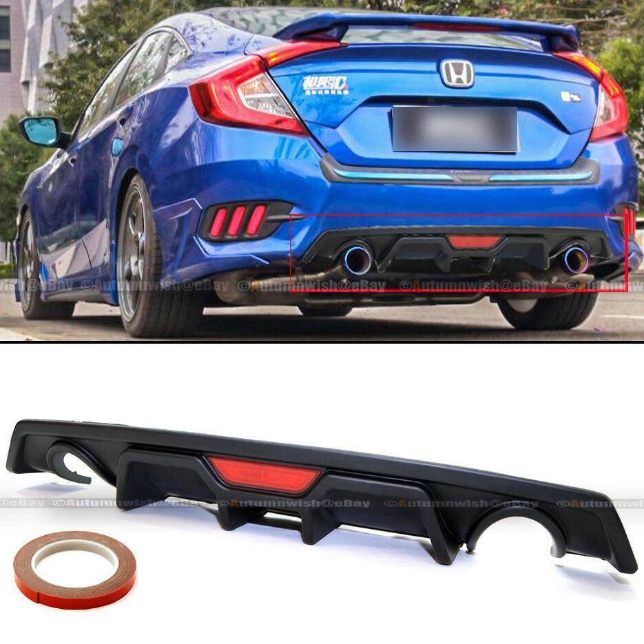 Honda Civic Fits 16-18 4DR Rear Bumper Diffuser Lip W/LED 3rd Brake Light Lamp - Autumn Wish Auto Arts