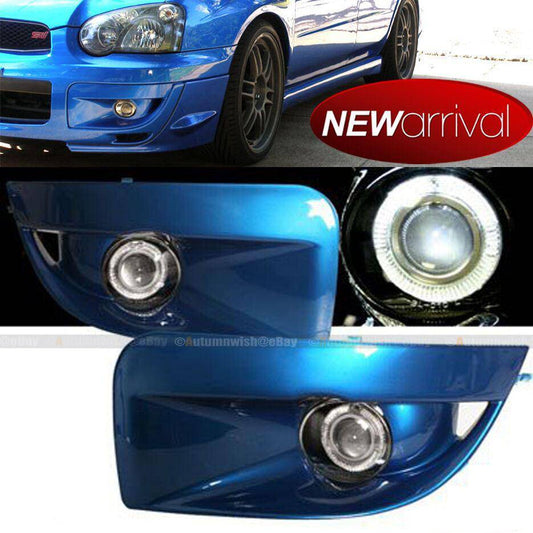 Subaru Impreza WRX 04-05 STI White Halo Projector Fog Light with Glossy Blue Cover - Autumn Wish Auto Arts