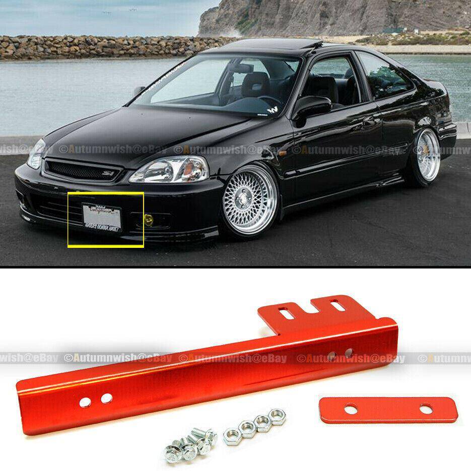 Universal Fit Red Aluminum Front Bumper License Plate Mount Relocate Bracket - Autumn Wish Auto Arts