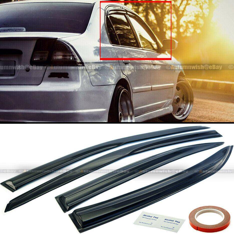 Honda Civic 01-05 4DR Sedan ES1 ES2 Mugen Style 3D Wavy Window Visor 4 Pcs - Autumn Wish Auto Arts