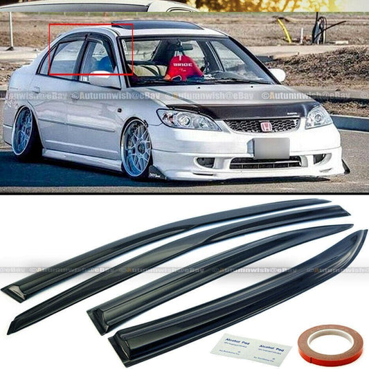 Honda Civic 01-05 4DR Sedan JDM Wavy Mugen Style 4 Pcs Window Visor Guard - Autumn Wish Auto Arts