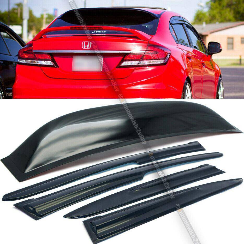 Honda Civic 12-15 4DR Sedan Mugen Style Wavy Window Visor & Rear Roof Visor - Autumn Wish Auto Arts