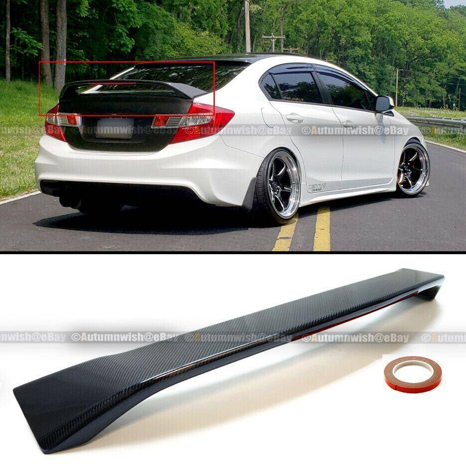 Honda Civic 12-15 Sedan SI Style Carbon Fiber Trunk Spoiler Wing / BLK Tinted LED - Autumn Wish Auto Arts