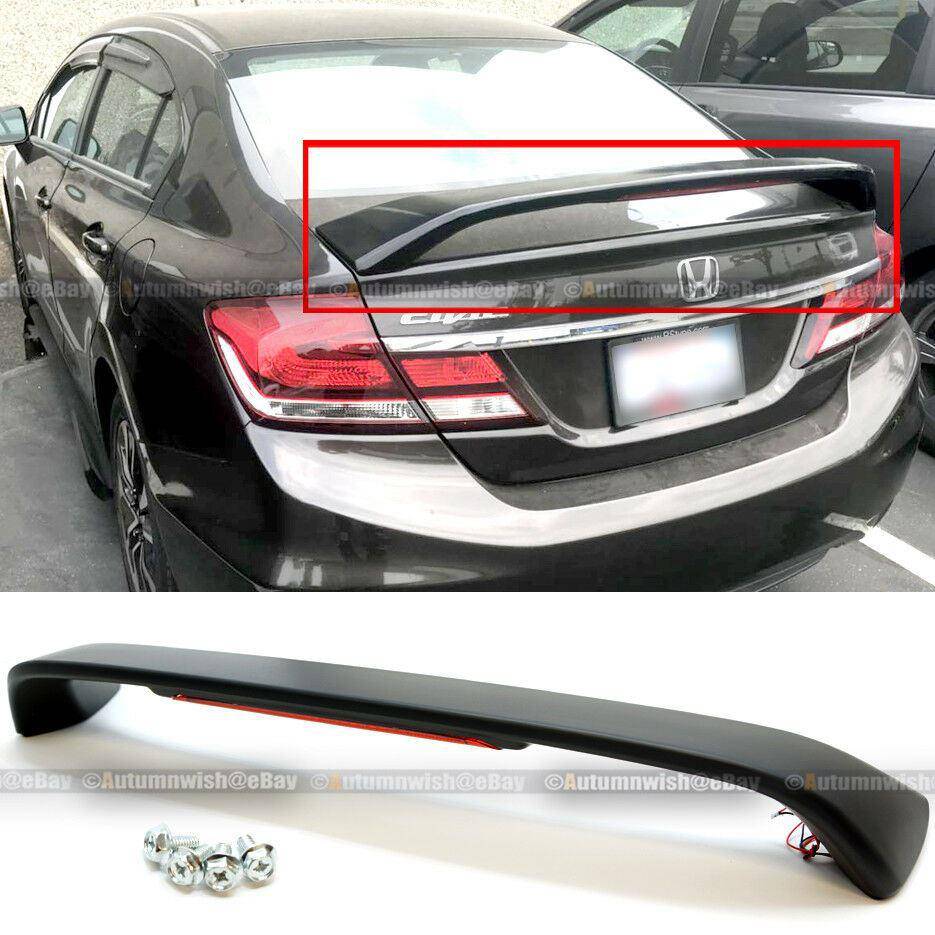 Honda Civic 13-15 4DR SI Unpainted Trunk Spoiler Wing LED Brake Light Lamp - Autumn Wish Auto Arts